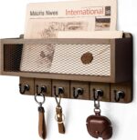 Rebee Vision Farmhouse Key Holder for Wall with Mail Storage Basket : Decorative Wall Mount Organizer with 6 Sturdy Wall Hooks and Wooden Key Rack - Rustic Home Decor (Retro Brown) - Image 2