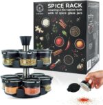 Rotating Spice Rack Organizer - 2-Tier Spice Carousel with 12 Empty Glass Jars, Dual-Lid, Preprinted & Blank Labels, Space-Saving Countertop Spice Storage - Image 2