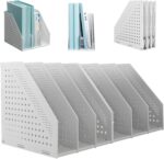 SAYEEC 2Pcs Collapsible Plastic Magazine File Holder Vertical Binder Storage Organizer for Desk Sturdy Upright Desktop Magazine Organizer Folder Rack for Office School Home (3 Compartments, Gray) - Image 2