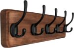 SKOLOO Rustic Wall Mounted Coat Rack with 16 Inch Mounting Hole Distance, Pine Solid Wood Coat Hook Hanger - 5 Hooks for Hanging Clothes Robes Towels Coats - Image 2