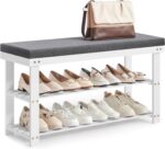 SONGMICS Bamboo Shoe Bench, 3-Tier Shoe Rack Organizer for Entryway, Living Room, Bench Seat Holds Up to 300 lb, 11.9 x 35.4 x 19.2 Inches, Cloud White and Slate Gray ULBS904W01 - Image 2