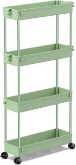 SPACEKEEPER Slim Rolling Storage Cart 4 Tier Bathroom Organizer Utility Cart Mobile Shelving Unit Tower Rack for Kitchen, Laundry Room, Bathroom, Narrow Places, Green - Image 2