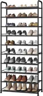 STO STO 10-Tier Shoe Rack with Sturdy Mesh Shelves, Tall Metal Shoe Organizer for Entryway, Closet, Garage, Front Door, Holds 30 Pairs, Free Standing Large Shoe Storage Shelf, Adjustable Feet, Black - Image 2