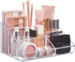 STORi Clear Plastic Vanity Makeup Organizer | 6-Compartment Holder for Brushes, Eyeshadow Palettes, & Beauty Supplies | Curved Front Design | Made in USA - Image 2