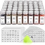 SWOMMOLY 48 Glass Spice Jars with 806 White Spice Labels, Chalk Marker and Funnel Complete Set. Empty Square Spice Bottles 4 oz, Spice Containers with Pour/sift Shaker Lid, Airtight Cap - Image 2