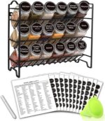 SWOMMOLY Spice Rack Organizer with 18 Empty Square Spice Jars, 396 Spice Labels with Chalk Marker and Funnel Complete Set, Spice Organizer for Countertop, Cabinet or Wall Mount, Black - Image 2