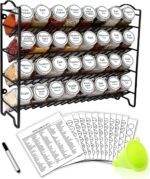 SWOMMOLY Spice Rack Organizer with 32 Empty Square Glass Spice Jars, 386 White Spice Labels with Chalk Marker and Funnel Complete Set, Seasoning Organizer for Countertop, Cabinet or Wall Mount - Image 2