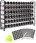SWOMMOLY Spice Rack Organizer with 72 Empty Square Spice Jars, 340 Spice Labels with Chalk Marker and Funnel Complete Set,for Countertop,Cabinet or Wall Mount, Black - Image 2