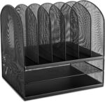 Safco Onyx Desk Organizer, 6 Vertical Compartments and 2 Trays, Office and Classroom Mailbox , Paper and Mail Sorter, Steel Mesh, Black - Image 2