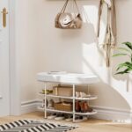 Shoe Bench with Cushion, 3 Tier Shoe Rack Storage Bench, Entryway Bench, for Hallway, Entryway, Bedroom, Living Room, Holds Up to 300 lb (White,31.5") - Image 2