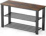 Simple Houseware Wood Top Shoe Storage Bench for Entryway, Rustic Brown - Image 2