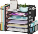 Simple Trending 6 Tier Desk File Organizer, Paper Letter Tray Organizer with File Holder and Pen Container, Black - Image 2