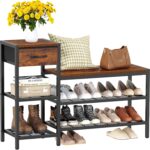 Snughome 39.4" Shoe Storage Bench with Drawer, 3 Tier Entryway Bench with Shoe Storage, Adjustable Shelf Shoe Rack with Seating for Entryway, Front Door, Living Room - Image 2