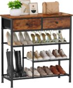 Snughome Shoe Rack for Entryway, 4 Tier Shoe Organizer with 2 Non-Woven Drawers, Shoe Storage Shelves with Sturdy Wooden Top and Metal Shelves, Shoe Stand for Closet - Image 2