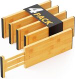 SpaceAid Bamboo 4 Pack Dresser Drawer Dividers, 4.65“ High Adjustable 12.5“-17” Drawer Organizers, Expandable Organization for Clothing, Clothes, Dressers, Natural - Image 2