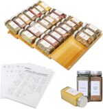 Spice Drawer Organizer with 24 Spice Jars and 216 Labels,Non-slip Rubber, Bamboo 4 Tier Spice Racks Tray Seasoning Containers for Kitchen Drawers,Cabinets,Countertops,13" Wide * 15.8" Deep - Image 2