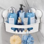 TAILI Corner Shower Caddy with Suction Cups, Wall Mounted Organizer Plastic Rack for Small Bathrooms, Kitchen, Removable Drill-Free Heavy Duty Shelf Basket, White - Image 2