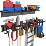 TORACK Garage Storage Organizer Systems, Wall Mount Overhead shelving, 48 inch Heavy Duty Steel Tool Racks, 6-Pack 12'' Double Hooks, 48 inch by 7 inch Floating Shelves, up to 1200Ibs - Image 2