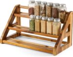 Tinamo Acacia Wood Spice Rack for Countertop - Wooden Tray Holds 24 Jars Spice Racks Organizer for Storage Shelf - 3 Tiered Spice Rack Organizer for Cabinet - Spice Shelf for Kitchen Pantry (Acacia) - Image 2