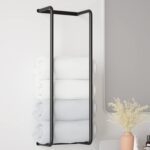 Towel Rack for Bathroom, Wall Mounted Stainless Steel Organizer, Bath Towel Holder Wall Towel Rack for Rolled Towels, for Modern Small Space Bathroom Towel Storage - Black - Image 2
