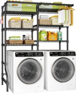 Ulif U13 Medium Over Washer and Dryer Storage Shelves, 6 Tiers Laundry Room Standing Shelf with 2 Hanger Rods, Space Saver Clothes Drying Rack, 57.8" W x 22" D x 77.4" H, Black - Image 2
