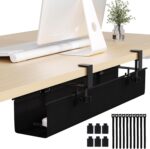 Under Desk Cable Management Tray 27.2" - No Drill Computer Wire Organizer Cable Tray, Fabric Cord Hider Clamp Mount, with 16X Cable Ties PC Cables Management Cord Holder for Office/Home (Black) - Image 2