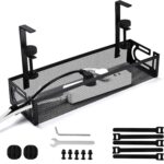 Under Desk Cable Management Tray with No Drill Installation, Power Strip Holder & Wire Organizer Storage Rack for Desk, Office, Home (L-Black) - Image 2