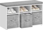 VASAGLE Shoe Bench with Cushion, Shoe Storage Bench with 6 Compartments and 3 Adjustable Shelves, Entryway Bench with 3 Storage Boxes, for Bedroom, Closet, Living Room, Cloud White ULSB101W14 - Image 2