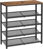 VASAGLE Shoe Rack for Entryway, 5-Tier Shoe Rack Organizer with Storage Shelves and Spacious Top, Freestanding, Adjustable, Industrial, Rustic Brown and Ink Black ULBS038B01 - Image 2