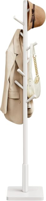 VASAGLE Solid Wood Coat Rack, Free Standing Hall Coat Tree with 8 Hooks, 3 Height Options, for Coats, Hats, Bags, Purses, for Entryway, Hallway, Rubberwood Hooks and Pole, Cloud White URCR010W02 - Image 2