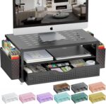 gianotter Desk Organizers and Accessories, Monitor Stand with Drawer and 2 Pen Holder, Desktop Organizer Suitable for Offices and Dormitories (Black) - Image 2