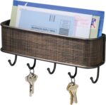 iDesign Twillo Mail and Key Holder, Decorative Wall Mounted Key Rack Organizer Pocket and Letter Sorter Holder for Entryway, Kitchen, Mudroom, Home Office Organization, 10.5" x 2.5" x 4.5", Bronze - Image 2