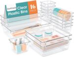 16 PCS Drawer Organizer Set, 5 Varied Size Bathroom and kitchen Drawer cabinet organizer Trays, Clear Storage Bins for Makeup, Jewelry, Utensils and Gadgets - Image 2