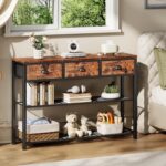 Furologee Entryway Table, 38'' Console Sofa Table with 3 Fabric Drawers, Industrial Entry Way Table with Storage Shelves, Display Shelf for Living Room, Hallway, Entrance, Foyer, Rustic Brown - Image 6