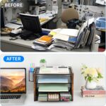 OPNCIE Desk Organizer and Accessories, 4-Tier Paper Letter Tray File Organizer with Drawer & 2 Pen Holder, Office Desk Accessories Workspace Desktop Organizer for Office Supplies(Brown) - Image 3