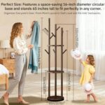 Solid Wood Coat Rack, Rotary Freestanding with 3 Shelves and 9 Hooks Coat Tree, Heavy Duty Coat Stand for Hats, Bags, Coats, for Entryway, Hallway, Bedroom, Office, Walnut - Image 5