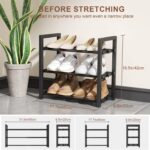 3-Tier Expandable Shoe Rack, Adjustable Shoe Shelf Storage Organizer Heavy Duty Metal Free Standing Shoe Rack for Entryway Closet Doorway (Black) - Image 3