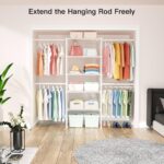 Ulif M2 Closet Organizer System, 5.9 Feet Height Mounted to the Wall Garment Rack with 4 Expandable Hanger Rods, 5 Shelves in 23.6" L x 14.5" W, Suit Total Space from 5.8-8.8 ft, White - Image 3