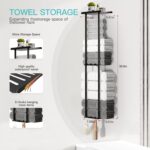 Towel Racks for Bathroom, 36.6 inch Metal Towel Storage, 8 Large Bath Towels Capacity, 3-Tier Towel Holder for Bathroom, with Shelf & 6 Hooks, Wall Mounted Towel Rack for Rolled Towels, Black - Image 3