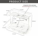 Bathroom Organizer Countertop Perfume Organizer Makeup Organizer Cosmetics Storage Display Rack Vanity Tray Dresser Stainless Steel Gold Shelf White Marble Ceramic Tray (2 Tier L-Sliver) - Image 4
