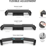 Desk Organizers and Accessories, Dual Monitor Stand Riser with Drawer and 2 Pen Holders, Desk Shelf Metal Computer Racks for Office Workspace Organizers, Desktop Organization (Black) - Image 4