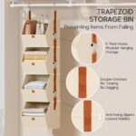 Hanging Closet Organizer 4 Tier - Clothes Hanging Shelves, Space-Saving Closet System, Fabric Storage Bins Bedroom Organization, Collapsible Baskets for Home, Dorm, Rv, Beige, 2 Pack - Image 3