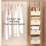 Hanging Closet Organizer 4 Tier - Clothes Hanging Shelves, Space-Saving Closet System, Fabric Storage Bins Bedroom Organization, Collapsible Baskets for Home, Dorm, Rv, Beige, 2 Pack - Image 4