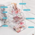 Vtopmart 3 Tier Clear Makeup Organizer with Drawer, Cosmetic Storage for Dresser Countertop and Bathroom Vanity, Beauty Holder for Lipstick Brush Skincare - Image 4
