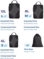 BAGSMART Compression Packing Cubes for Travel, Compressible Luggage Organizer for Cruise Ship, Lightweight Travel Essentials 6-Pack 1L+2M+2S+1Shoe Bag - Image 3