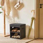 YMYNY Shoe Storage Bench with Cushion, 2 Tier Shoe Rack with Padded Seat, Adjustable Shoe Organizer Cabinet for Entryway, Living Room, Hallway, Closet, Bedroom, 15.4L*11W*16.54H, Black, UHBD028B - Image 3