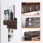 Key Holder for Wall, Key Hooks for Wall with Mail Organizer, Wooden Key Rack Organizer with 4 Hooks, Key Holder Wall Mount for Bags, Coats, Umbrella, Dog Leash, Sunglasses, Brown - Image 3
