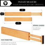 Expandable Bamboo Drawer Dividers 8 pack with labels(17"-22") Drawer Organizer for Kitchen, Clothes,Utensils,Silverware,Dresser,Office,Desk - Image 3