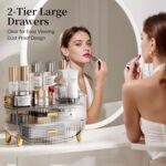 LAMU Makeup Organizer With 2 Drawers, Bathroom Storage With Four Non-Slip Feet And Dust-Proof, Simple And Stylish For Desktop, Vanity, Bathroom Countertops, Clear - Image 3