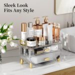 LAMU Makeup Organizer With 2 Drawers, Bathroom Storage With Four Non-Slip Feet And Dust-Proof, Simple And Stylish For Desktop, Vanity, Bathroom Countertops, Clear - Image 4